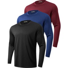 Ghassy Co. 3'lü Paket Erkek %100 Pamuklu Likralı Spor Koşu Günlük Antrenman Uzun Kollu Penye T-Shirt