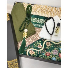 Bilenler Çeyizlik Hediyelik Seccade Set – Astarlı Kadife Seccade, Eşarp, Kristal Tesbih, Erkek Tesbihi, Takke ve Esanslı Özel Kutulu Lüks Hediye