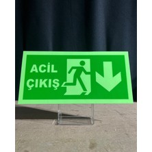 Acil Çıkış Uyarı Levhası Aşağı Ok Lümen Folyo Fosforlu 24X12 cm