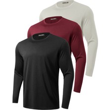 Ghassy Co. 3'lü Paket Erkek %100 Pamuklu Likralı Spor Koşu Günlük Antrenman Uzun Kollu Penye T-Shirt