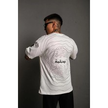 Rawea Fashion Erkek Bisiklet Yakalı Sırt Baskılı Oversize T-Shirt - Beyaz