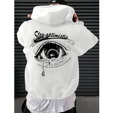Nevermind Stay Optimistic Göz Baskılı - Minimal ve Modern Streetwear Oversize Unisex Kapüşonlu Sweatshirt