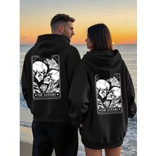 Nevermind The Lovers Baskılı - Skull Aşk ı Sevgili Kombini 2'li Oversize Unisex Kapüşonlu Sweatshirt Seti
