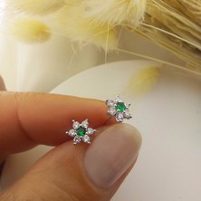 Vaoov 925 Ayar Gümüş Yeşil Taşlı Minimal Lotus Küpe