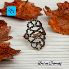 Besen Gümüş Oniks Taşlı Içiçe Geçmeli Mekik Yüzük