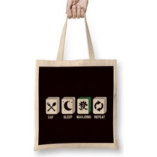 Toyaso Eat Sleep Mahjong Player Mah-Jongg Tiles Board Game Chinese Beyaz Bez Çanta Uzun Saplı