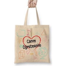 Toyaso Canım Öğretmenim Öğretmenler Günü Beyaz Bez Çanta Uzun Saplı Alışveriş Çantası Plaj Çantası