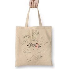 Toyaso Stray Kids Lee Know Chibi Beyaz Bez Çanta Uzun Saplı Alışveriş Çantası Plaj Çantası