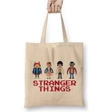 Toyaso The Kids Of Stranger Things Pixellated Bez Çanta Uzun Saplı Alışveriş Çantası Plaj Çantası
