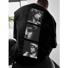 Rawea Fashion Benzersiz Sırt Baskılı Erkek Sokak Stili Bol Tişört - Nefes Alabilir Polyester, Makinede Yıkanabilir - Siyah