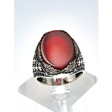Yıldırım Özel Tasarım Kırmızı Akik Taşlı 925 Ayar Gümüş Erkek Yüzük