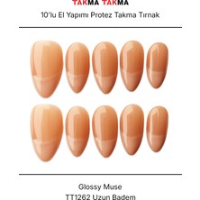 Takma Takma 10'lu Ten Rengi Uzun Badem TT1262 Tekrar Kullanılabilir El Yapımı Protez Takma Tırnak - Ten Rengi-S