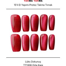 Takma Takma 15'li Pembe Orta Kare TT1306 Tekrar Kullanılabilir El Yapımı Protez Takma Tırnak - Pembe-S