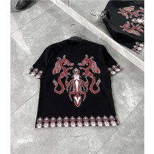 Rawea Fashion Unisex Bisiklet Yaka Baskılı Oversize T-Shirt - Siyah