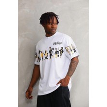 Rawea Fashion Unisex Bisiklet Yaka Baskılı Oversize T-Shirt - Beyaz
