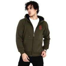 Rawea Fashion Unisex Baskılı Tam Fermuarlı Kapşonlu Sweatshirt - Haki