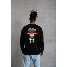 Rawea Fashion Unisex Bisiklet Yaka Baskılı Oversize Sweatshirt - Siyah