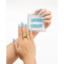 Takma Takma 10'lu Mavi Kısa Oval  TT1265 Tekrar Kullanılabilir El Yapımı Protez Takma Tırnak - Mavi-M