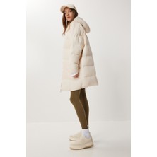 Happiness İstanbul Kapüşonlu Oversize Şişme Mont LNT0014 Krem