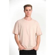 Rawea Fashion Unisex Düz Biskilet Yaka Oversize T-Shirt - Bej