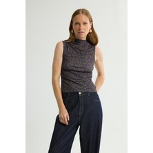 Love My Body Desenli Kolsuz Örme Bluz Mürdüm 115L9748000