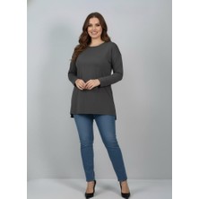 Kadın Büyük Beden Uzun Kollu Yırtmaçlı Basic Bluz 1984