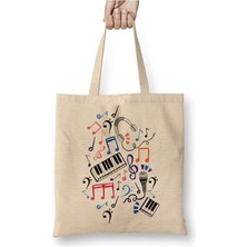 Toyaso Iyi Zıplayanlar Müzik Notaları ve Semboller Müzik Notalar Beyaz Bez Çanta Alışveriş Çantası