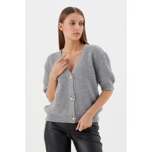 Shopping Shop Yıldız Düğmeli Kısa Kol Hırka Grı