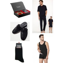 Pierre Cardin 5li Kutulu Erkek Çeyiz Paketi Pijama Takım & Şort Atlet Boxer Çorap - Kemer Cüzdan Set ve Terlik H
