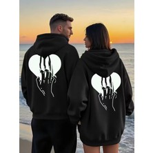 Nevermind Kalp ve Pençe Desenli - Cool Street Style Sevgili Kombini 2'li Unisex Kapüşonlu Sweatshirt Seti