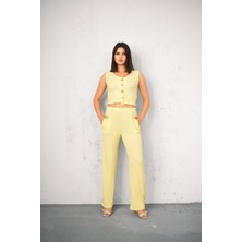 Kadın Gofre Takım Yelekli - Yelek ve Pantolon - Yazlık Takım