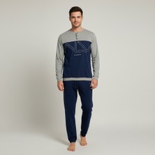 Bonbon Erkek Pamuklu Gri - Lacivert Renk Pijama Takımı AL008 V2