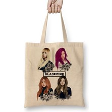 Toyaso Black Pink Blackpink Beyaz Bez Çanta Uzun Saplı Alışveriş Çantası Plaj Çantası