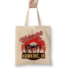 Toyaso Welcome To Hawkins Indiana Stranger Things Bez Çanta Uzun Saplı Alışveriş Çantası Plaj Çantası
