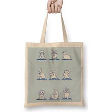 Toyaso Maltese Yoga Dog 2 Beyaz Bez Çanta Uzun Saplı Alışveriş Çantası Plaj Çantası