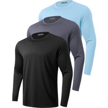 Ghassy Co. 3'lü Paket Erkek %100 Pamuklu Likralı Spor Koşu Günlük Antrenman Uzun Kollu Penye T-Shirt