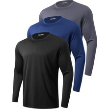 Ghassy Co. 3'lü Paket Erkek %100 Pamuklu Likralı Spor Koşu Günlük Antrenman Uzun Kollu Penye T-Shirt