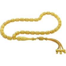 Tesbihane Üçlü Kamçı Top Püsküllü Telkari Tasarım Kapsül Kesim Altın Renk 925 Ayar Gümüş Tesbih