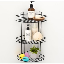 Badem10 Siyah Vidalı 3 Katlı Köşe Şampuanlık Duş Rafı Metal Banyo Organizeri Paslanmaz Şampuan Sabunluk