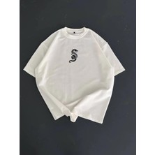 Rawea Fashion Baskılı Oversize Bisiklet Yaka T-Shirt - Beyaz