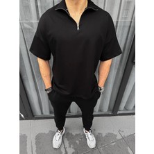 Rawea Fashion Unisex Yarım Fermuarlı Basic T-Shirt - Siyah