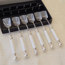 6’lı Porselen Saplı Dondurma Kaşığı Seti Gümüş