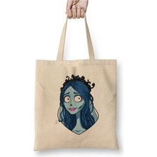 Toyaso Emily Corpse Bride 01 Beyaz Bez Çanta Uzun Saplı Alışveriş Çantası Plaj Çantası