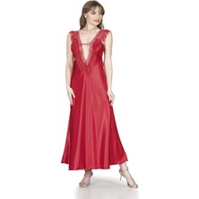 Özel Üretim Püsküllü Dantel Detaylı Uzun Şık Rahat Erotik Fantezi Saten Kadın Gecelik