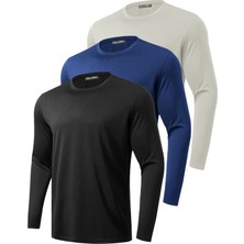 Ghassy Co. 3'lü Paket Erkek %100 Pamuklu Likralı Spor Koşu Günlük Antrenman Uzun Kollu Penye T-Shirt