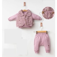 Pookie 3016 Kız Bebek Çiçekli Yelekli 3'lü Takım