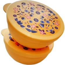 Tupperware Sarı Çiçek Motifli Açılı Kase 400 ml 2 Li Set