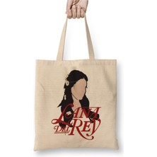 Toyaso Lana Del Rey Lust Beyaz Bez Çanta Uzun Saplı Alışveriş Çantası Plaj Çantası