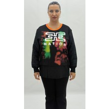 AlanyaXXL Büyük Beden Grafikli Viskon Uzun Kol Oversize Kadın Sweatshirt