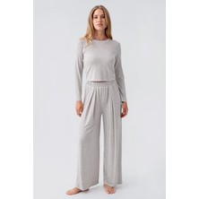 Artış Collection Uzun Kollu Crop Bol Paça Esnek Viskoz Pijama Takım 18210